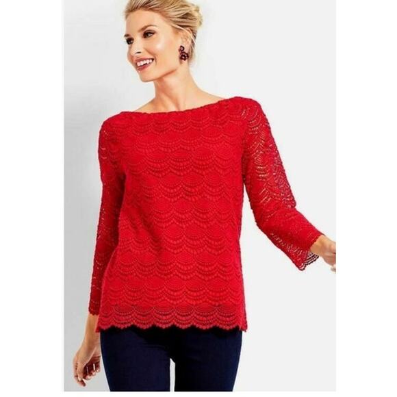 RSVP By Talbots NWT Red Medallion Crochet Lace 3/4 Sleeve Lined Blouse Size LP - Picture 1 of 8